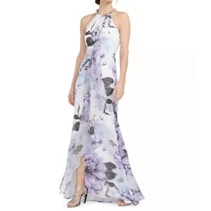 NWT Calvin Klein Formal Floral Draped Halter Gown